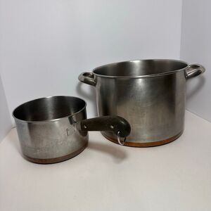 Vintage Revere Ware Saucepan Set Stainless Steel Body Copper Bottom 10 Qt / 2.5